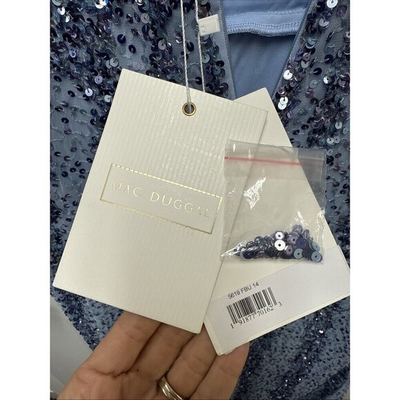 Mac Duggal Size 14 Blue 5619 Sequins  Beaded Illusion Neck Formal Gown 5619 Prom - Picture 16 of 16